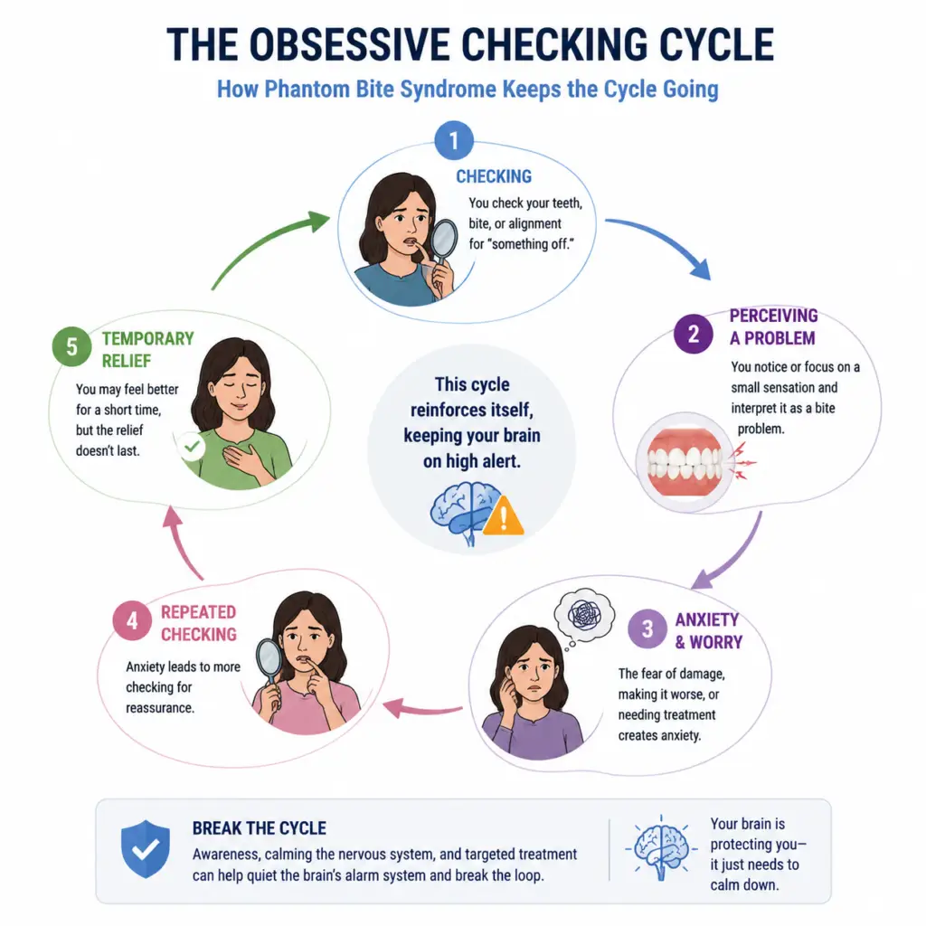 Bite Feels Off but Teeth Are Fine? Understanding Phantom Bite Syndrome. 4 Bite Feels Off - Phantom Bite Syndrom - The Excessive Checking Cycle