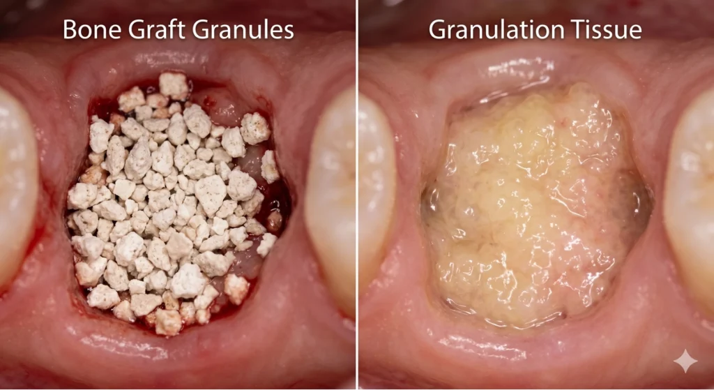 dental bone graft granules vs granulation tissue