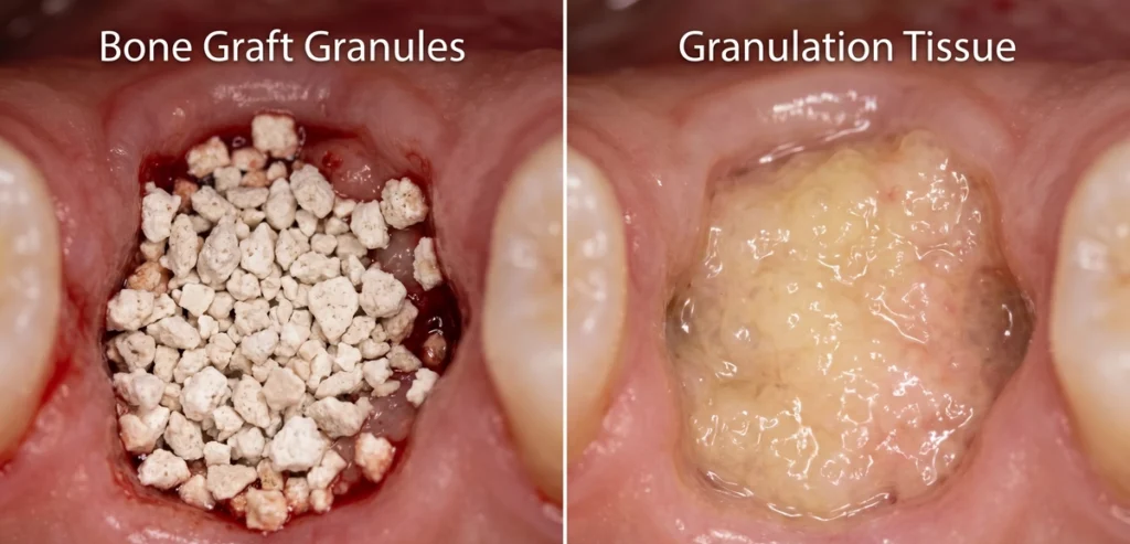 dental bone graft granules vs granulation tissue