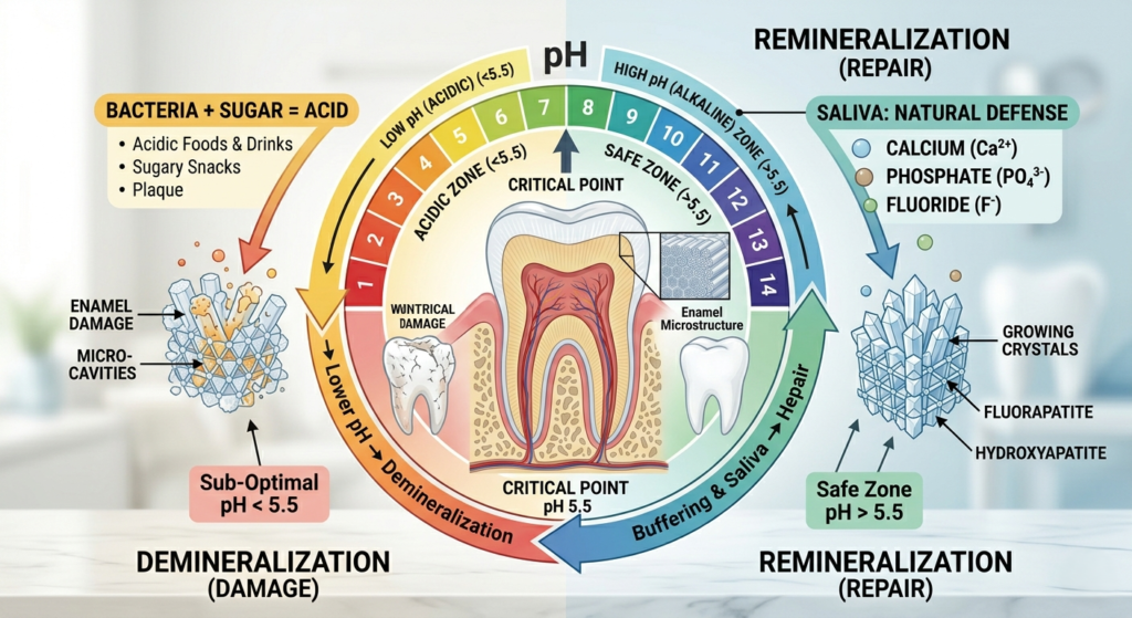 Enamel remineralization-demineralization cycle