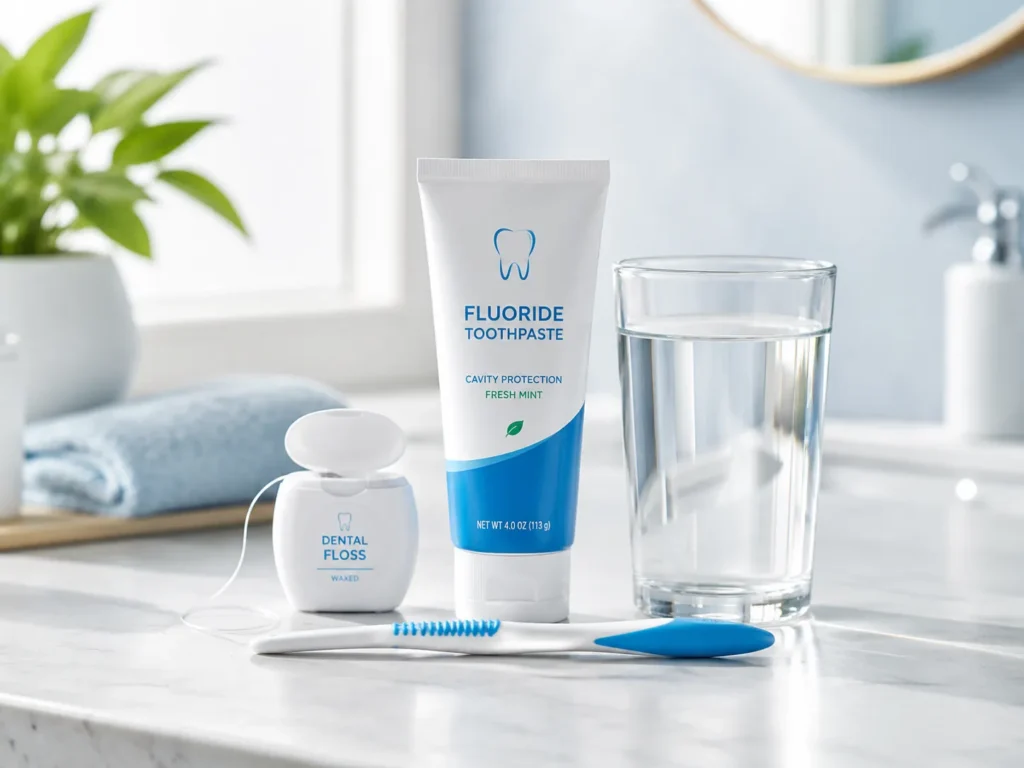Toothbrush floss and toothpaste for healthy gum care