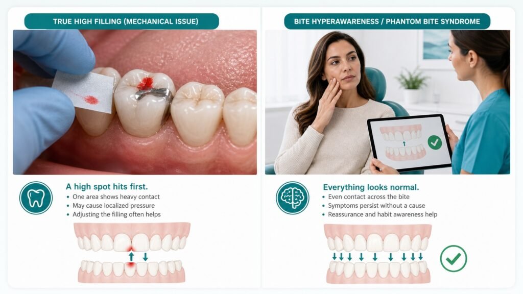 High filling vs phantom bite syndrome