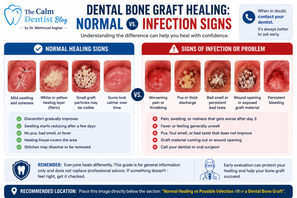Normal healing vs infection in dental bone grafts 