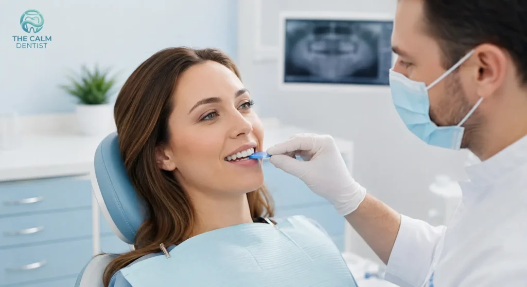 Dentist Checking Bite After a Filling or Crown 